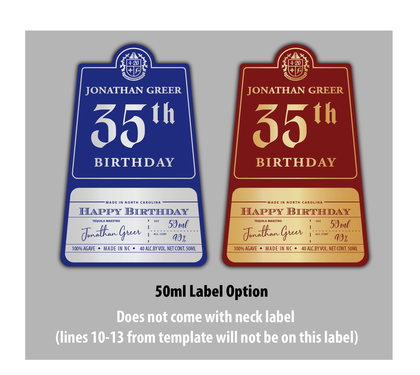 Personalized Label to fit 1800 Bottles
