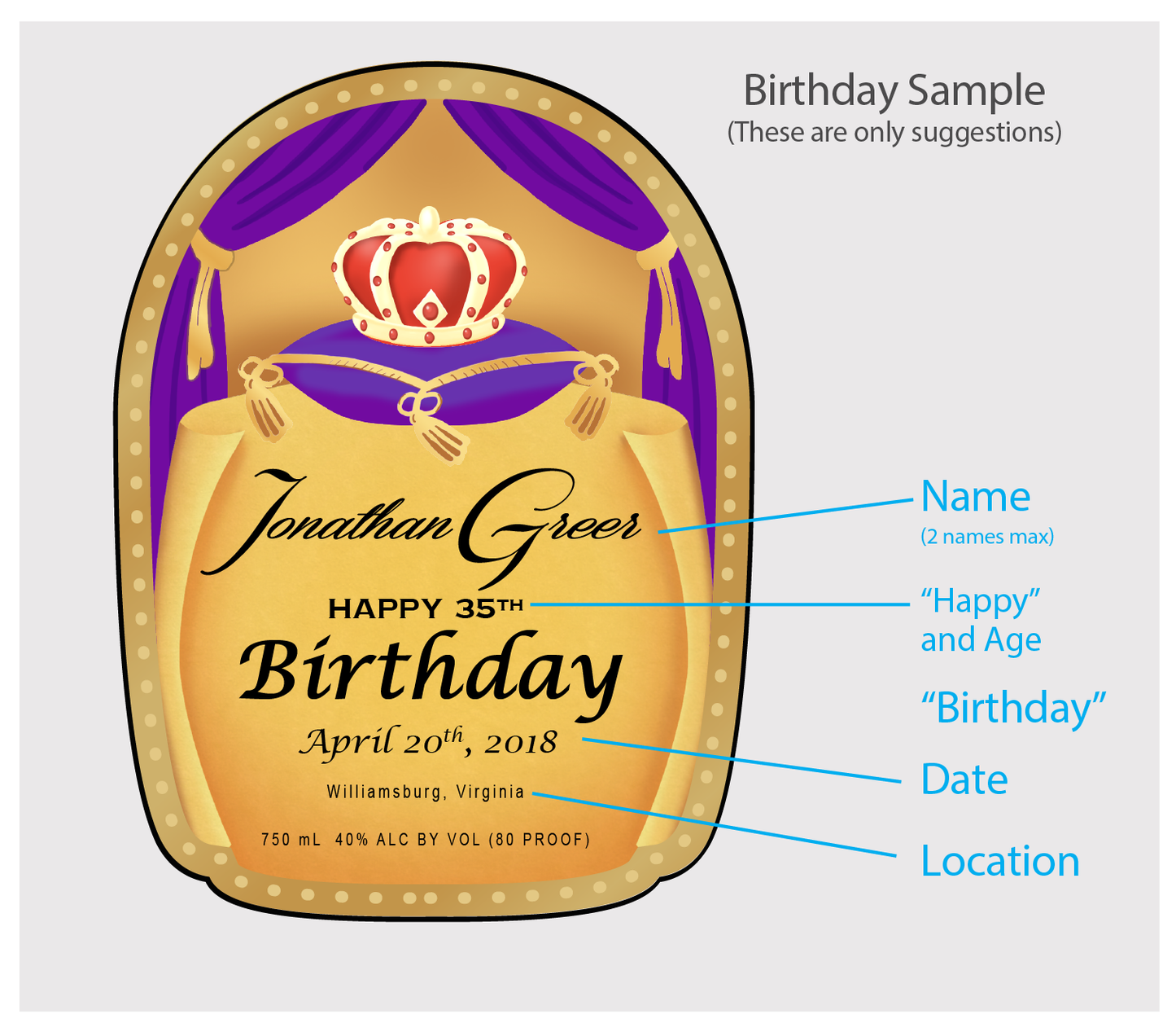Personalized Label to fit Crown Royal Bottles